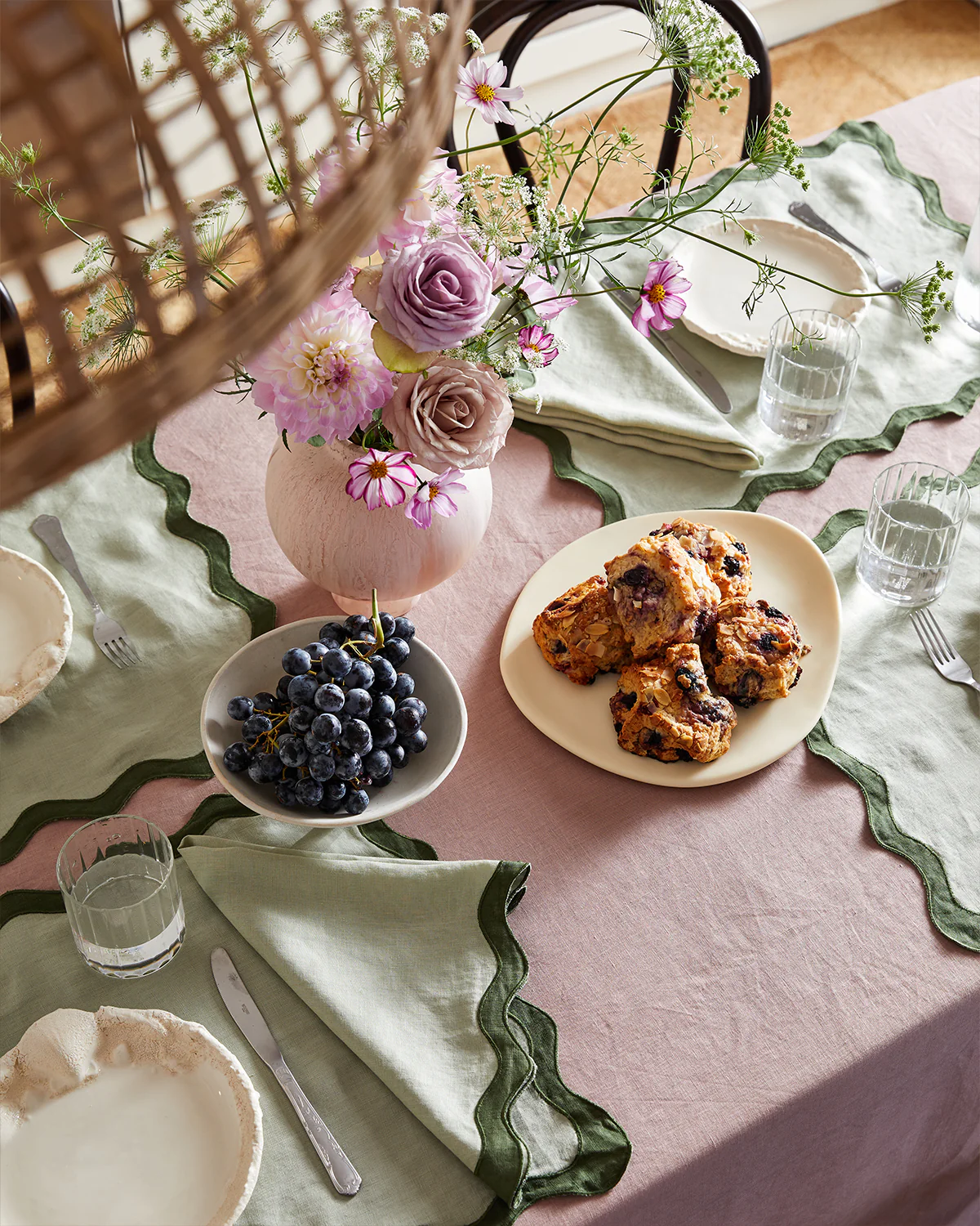 Sage & Olive 100% French Flax Linen Scalloped Placemats (Set of Four) - Image 3