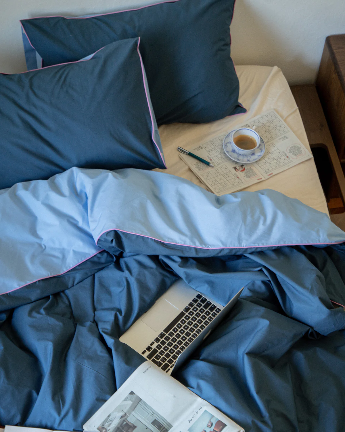 Aegean, Sky & Bubblegum Piped 100% Organic Cotton Duvet Cover - Image 9