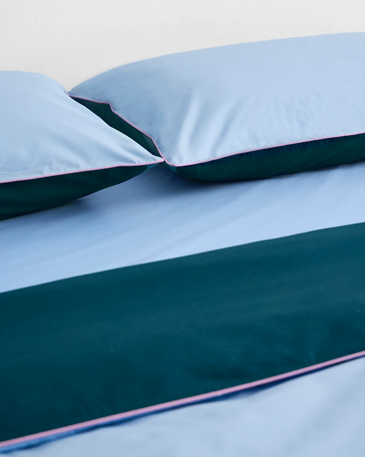 Aegean, Sky & Bubblegum Piped 100% Organic Cotton Pillowcases (Set of Two) - Image 4