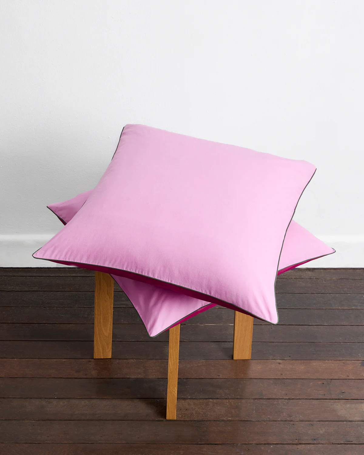 Berry, Bubblegum & Moss Piped 100% Organic Cotton European Pillowcases (Set of Two) - Image 2