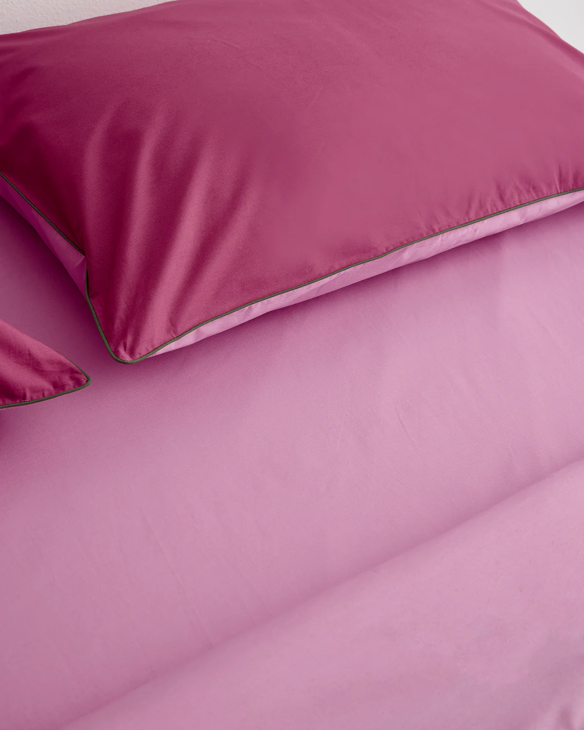 Berry, Bubblegum & Moss Piped 100% Organic Cotton Pillowcases (Set of Two) - Image 3