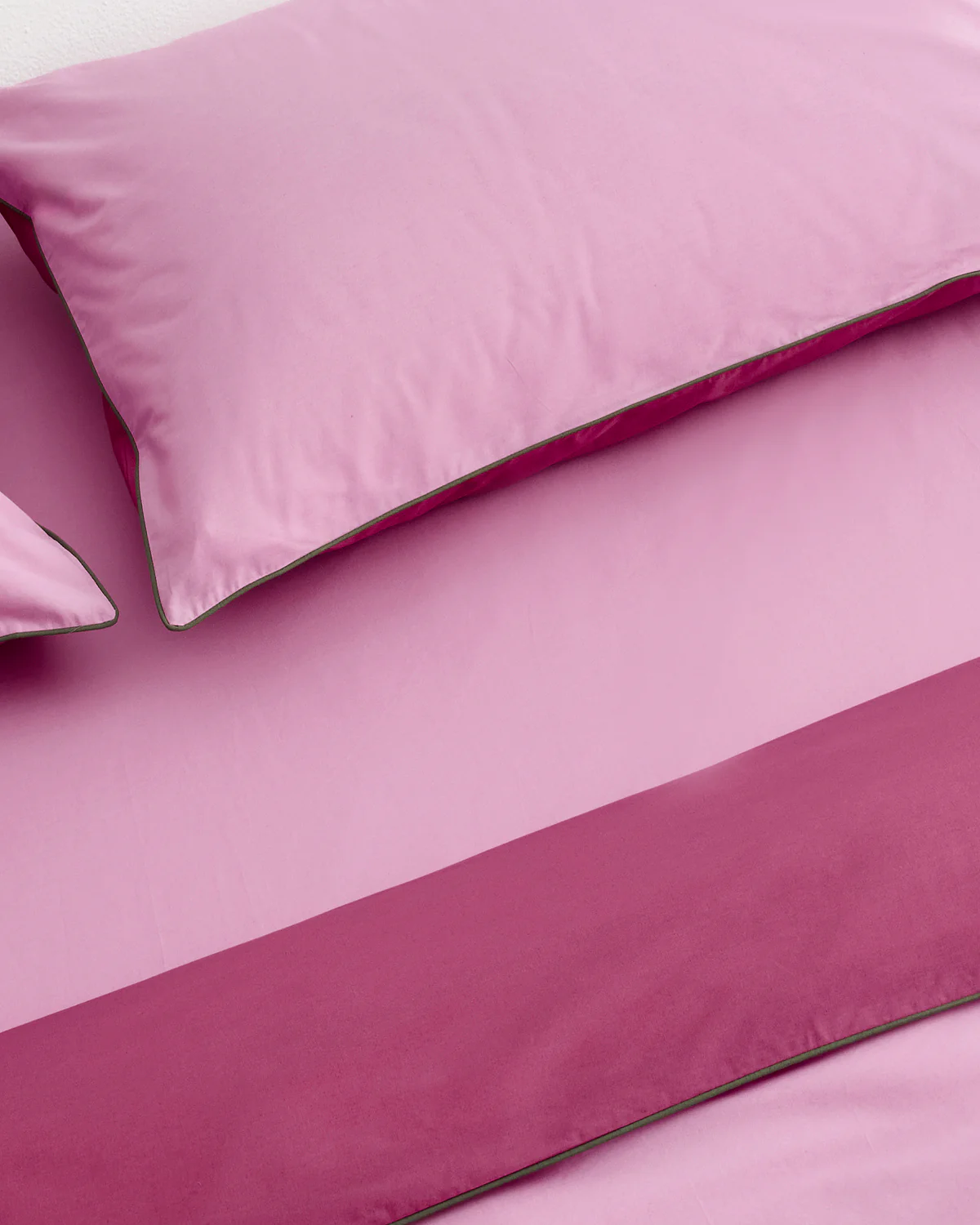 Berry, Bubblegum & Moss Piped 100% Organic Cotton Pillowcases (Set of Two) - Image 4