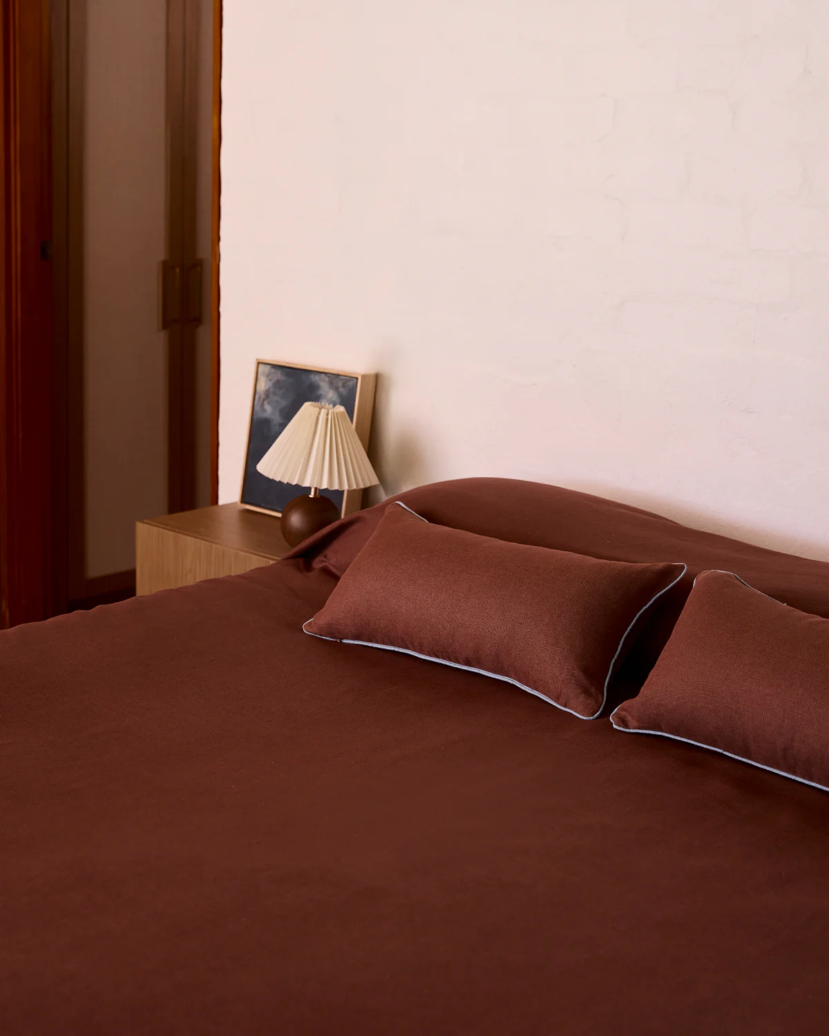 Cacao & Lagoon 100% French Flax Linen Piped Lumbar Cushion Cover - Image 4