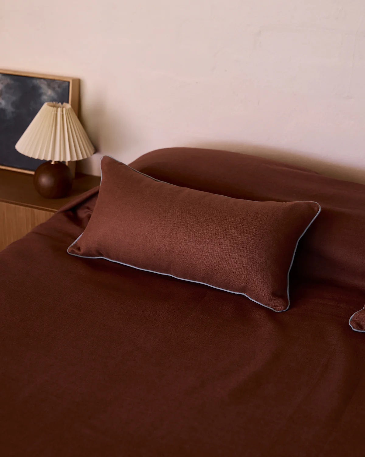 Cacao & Lagoon 100% French Flax Linen Piped Lumbar Cushion Cover - Image 5
