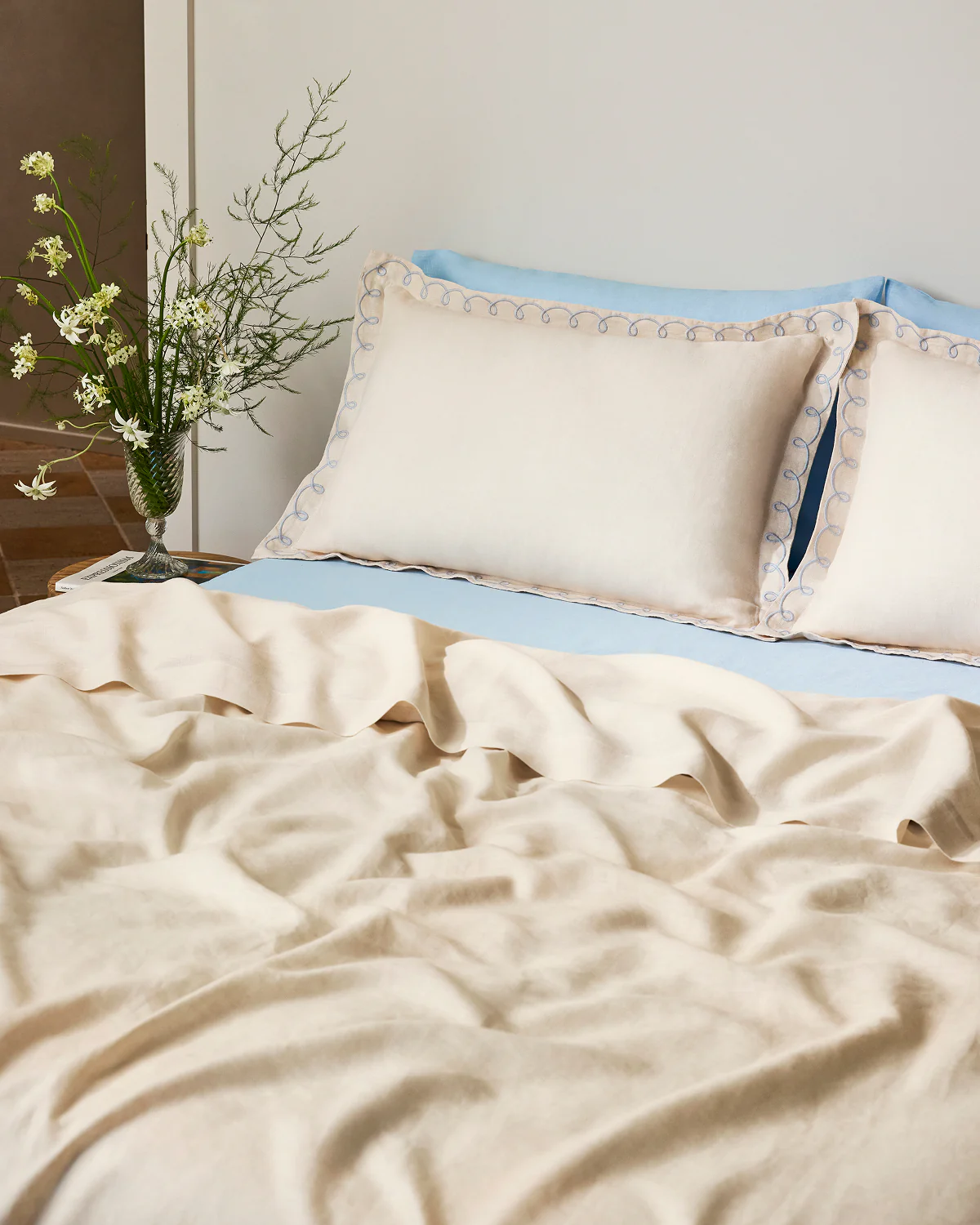 Crème & Coast 100% French Flax Linen Swirl Pillowcases (Set of Two) - Image 3