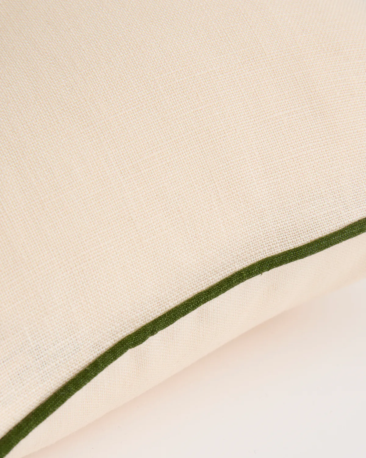 Crème & Olive 100% French Flax Linen Piped Cushion Cover - Image 2