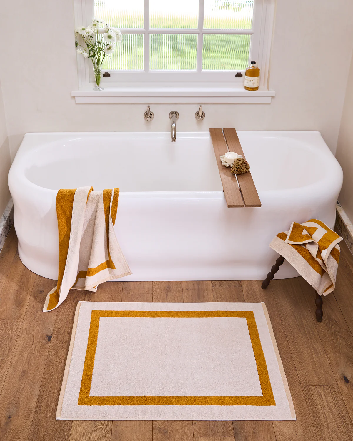 Crème & Turmeric Two-Toned 100% Cotton Terry Bath Mat - Image 3
