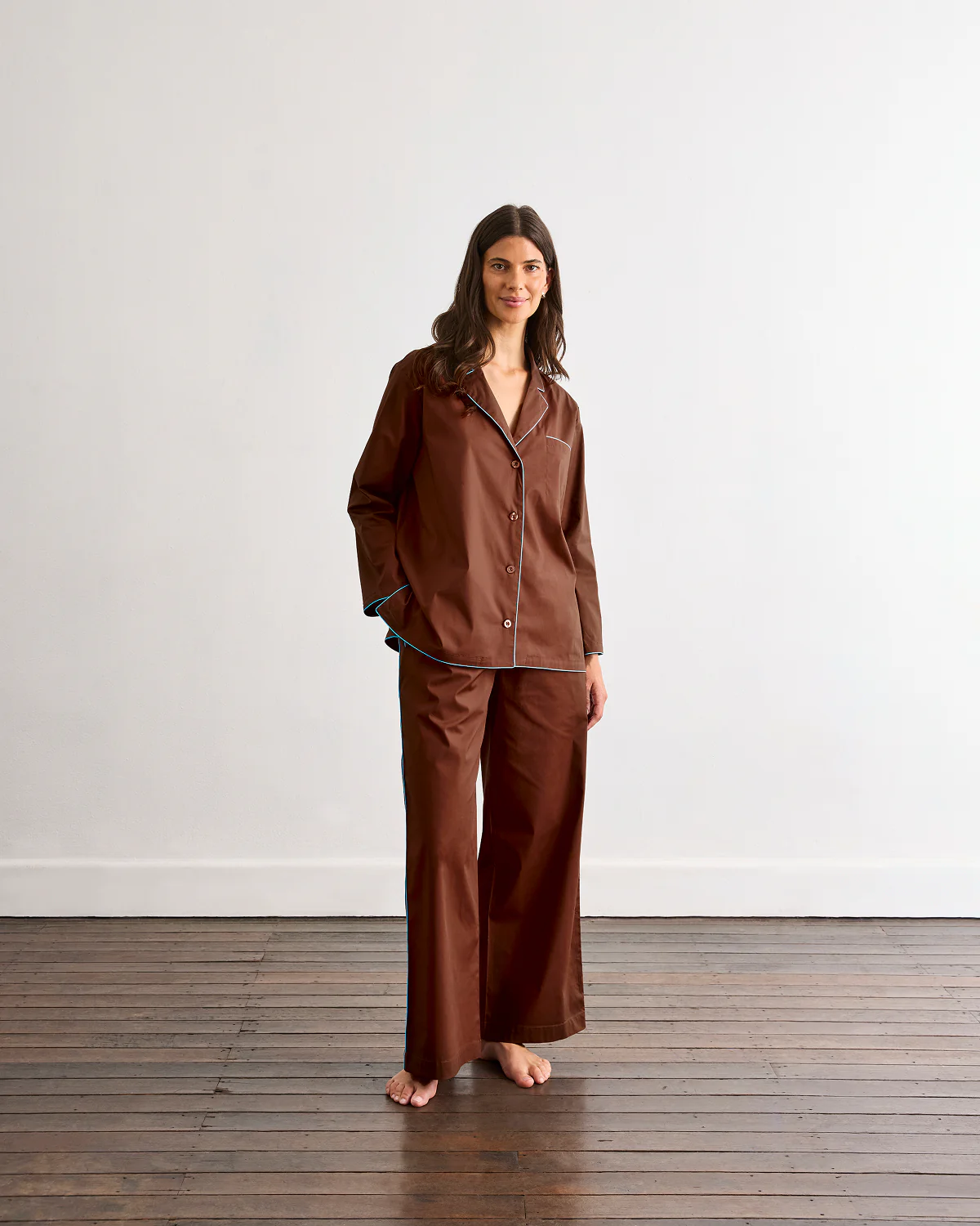 Espresso & Sky Piped Long Sleeve Shirt - Image 3