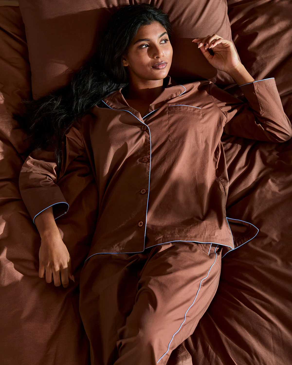 Espresso & Sky Piped Long Sleeve Shirt - Image 5