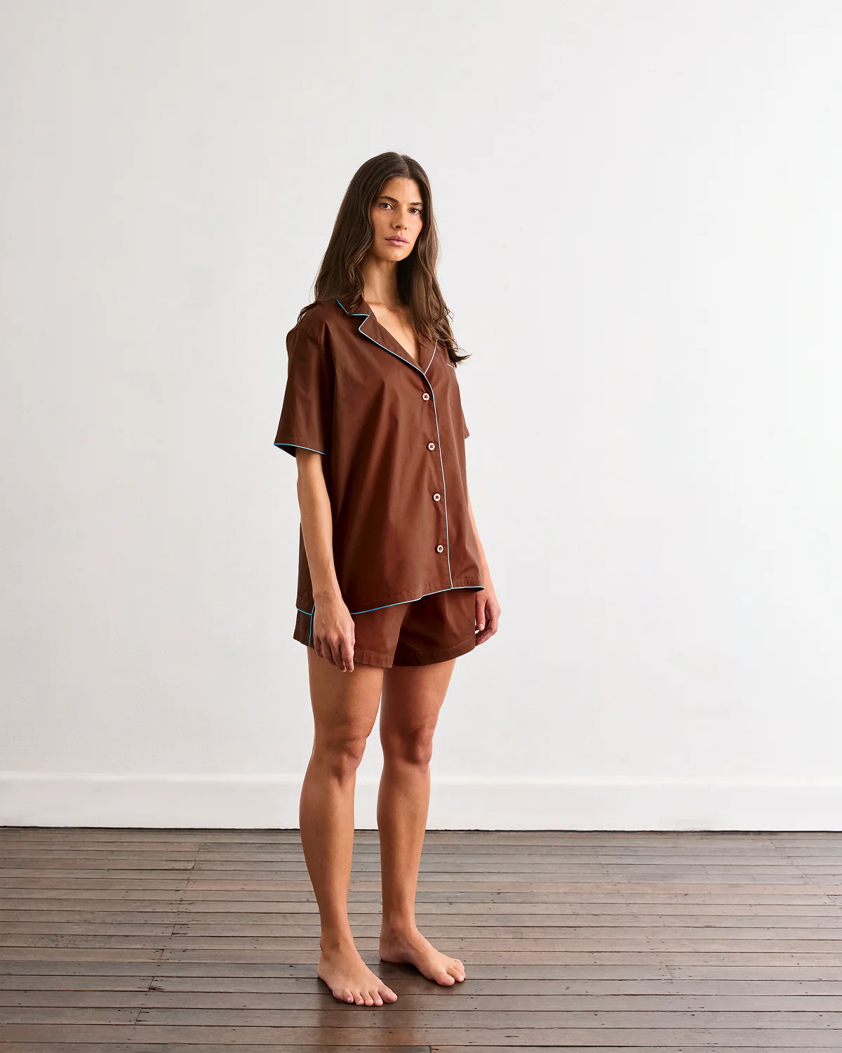 Espresso & Sky Piped Short Sleeve Shirt - Image 3