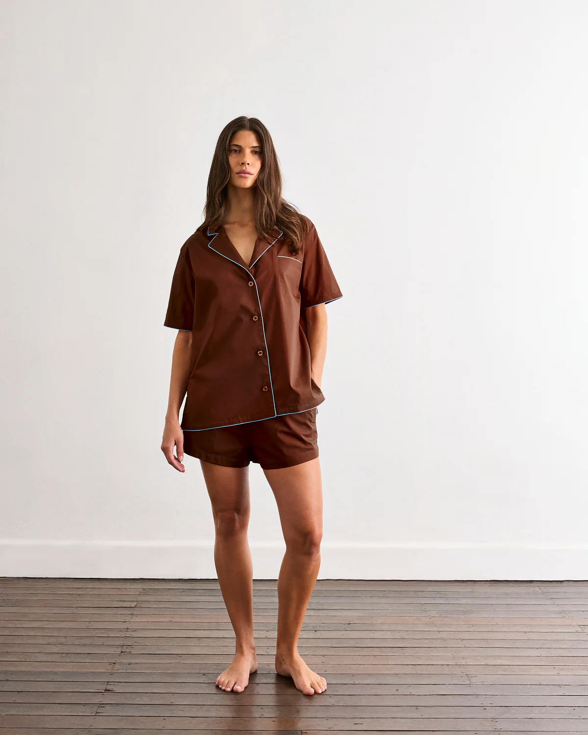 Espresso & Sky Piped Shorts - Image 4