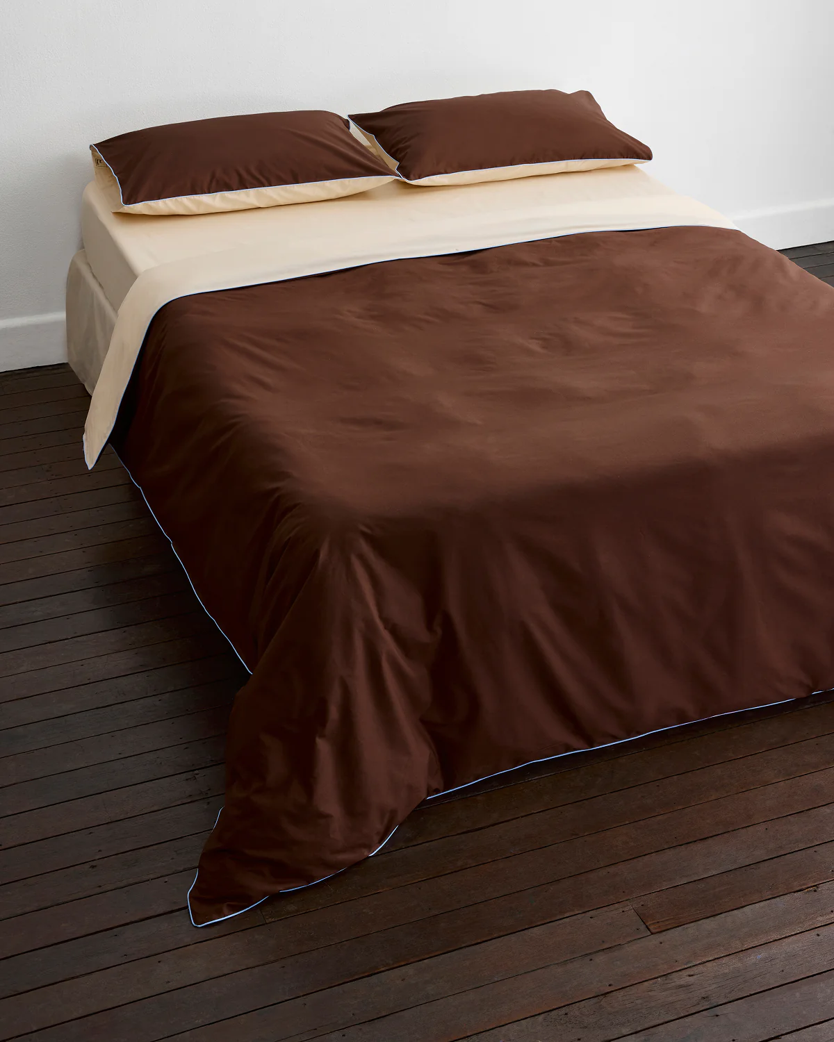 Espresso, Vanilla & Sky Piped 100% Organic Cotton Duvet Cover - Image 3