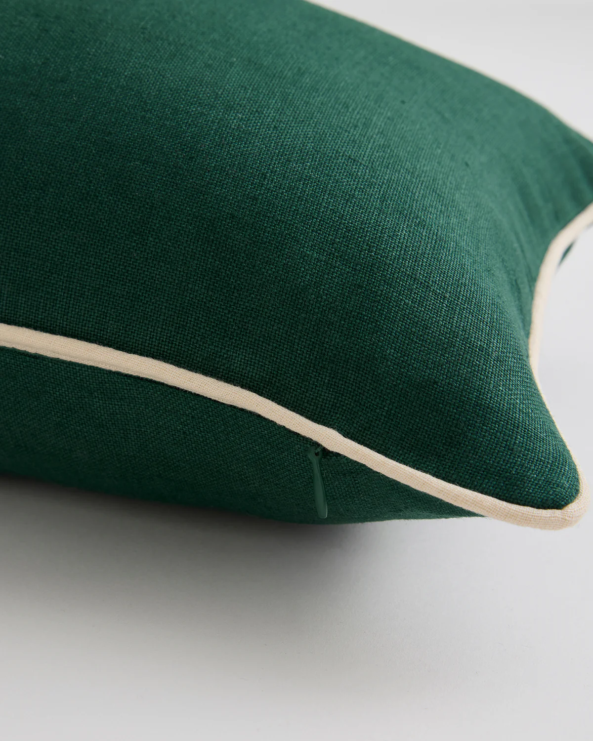 Forest & Crème 100% French Flax Linen Piped Lumbar Cushion Cover - Image 2