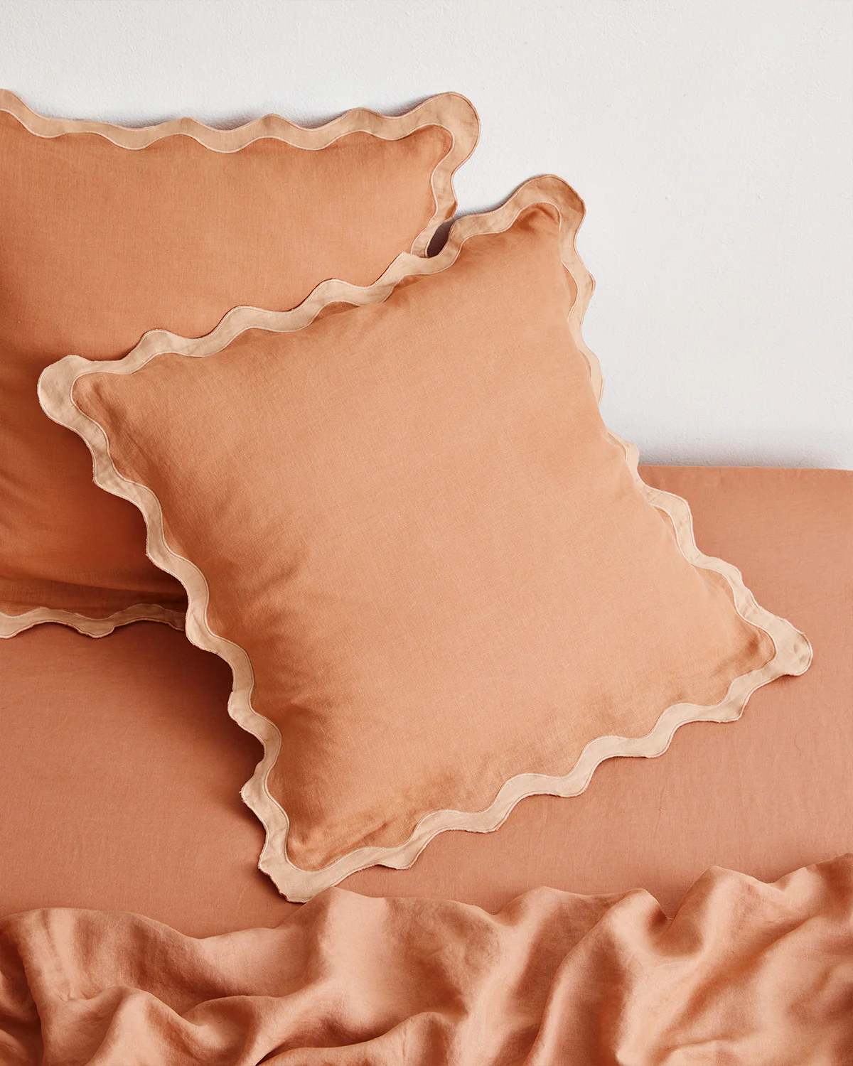 Hazelnut & Terracotta 100% French Flax Linen Scalloped European Pillowcases (Set of Two) - Image 2