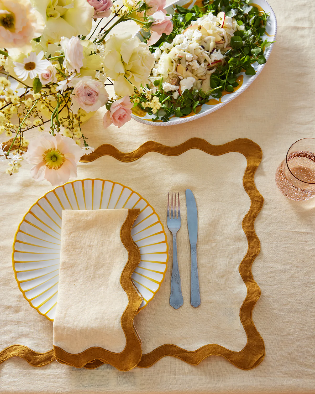 Limoncello & Turmeric 100% French Flax Linen Scalloped Placemats (Set of Four) - Image 2