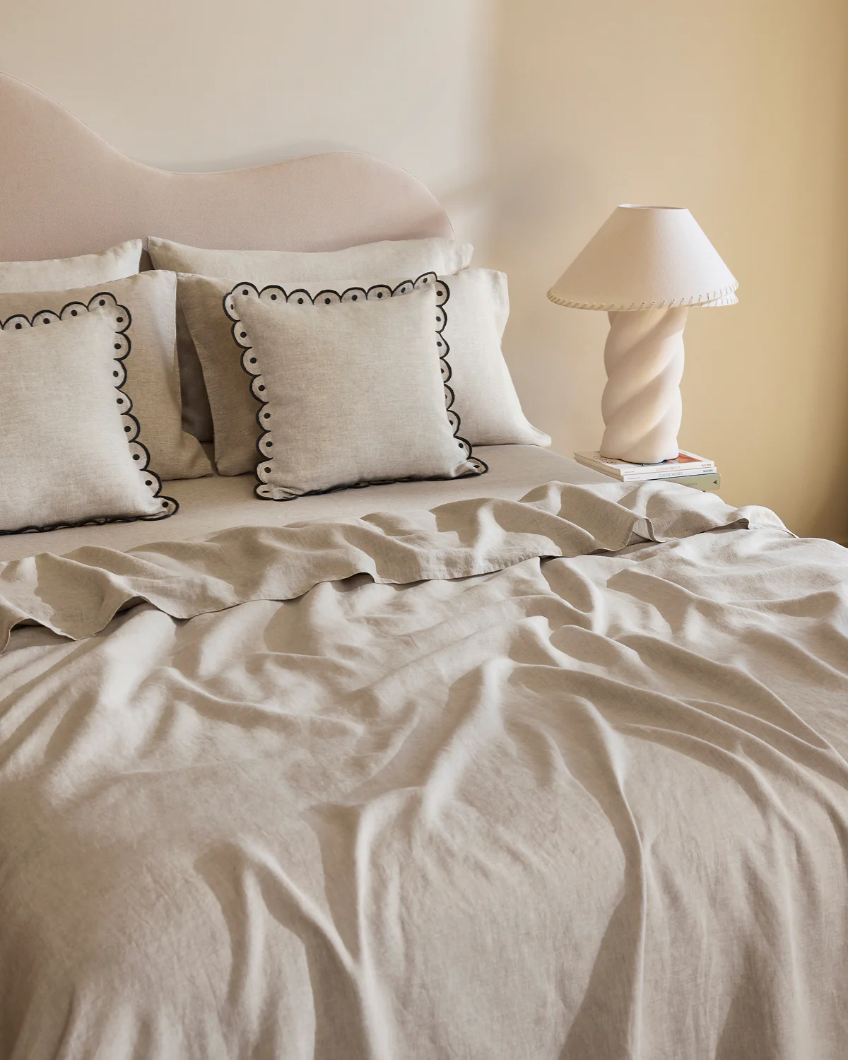 Oatmeal & Charcoal 100% French Flax Linen Arch Cushion Cover - Image 4
