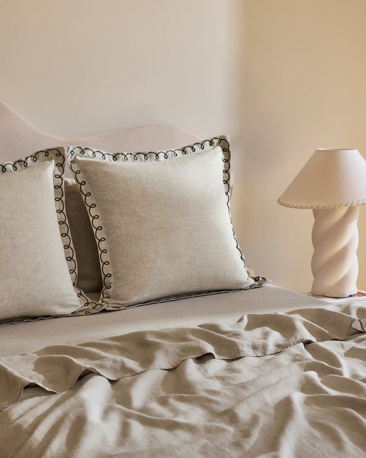 Oatmeal & Charcoal 100% French Flax Linen Swirl European Pillowcases (Set of Two) - Image 3