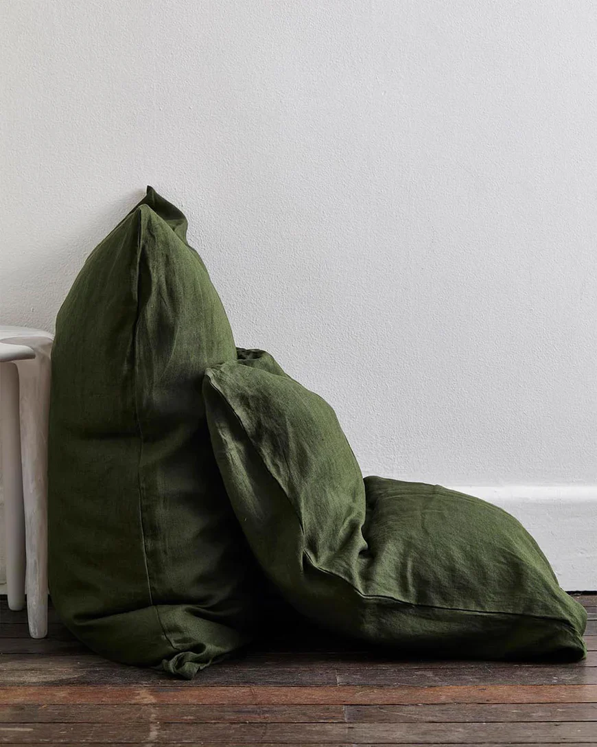 Olive & Oatmeal & White Stripe 100% French Flax Linen Bedding Bundle - Image 7