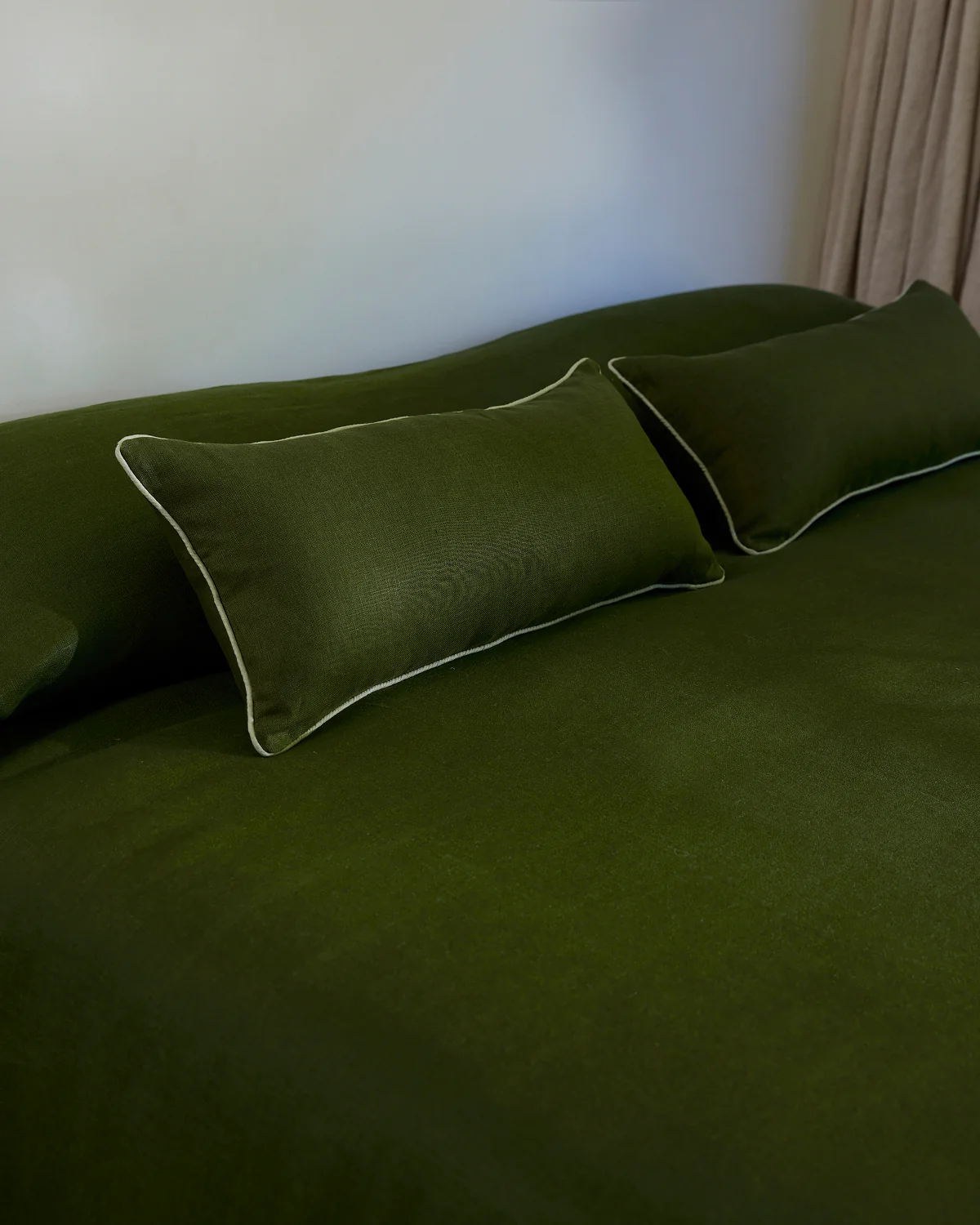 Olive & Sage 100% French Flax Linen Piped Lumbar Cushion Cover - Image 4