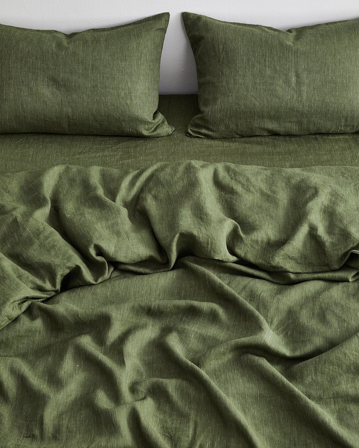 Olive Stripe 100% French Flax Linen Bedding Set - Image 4