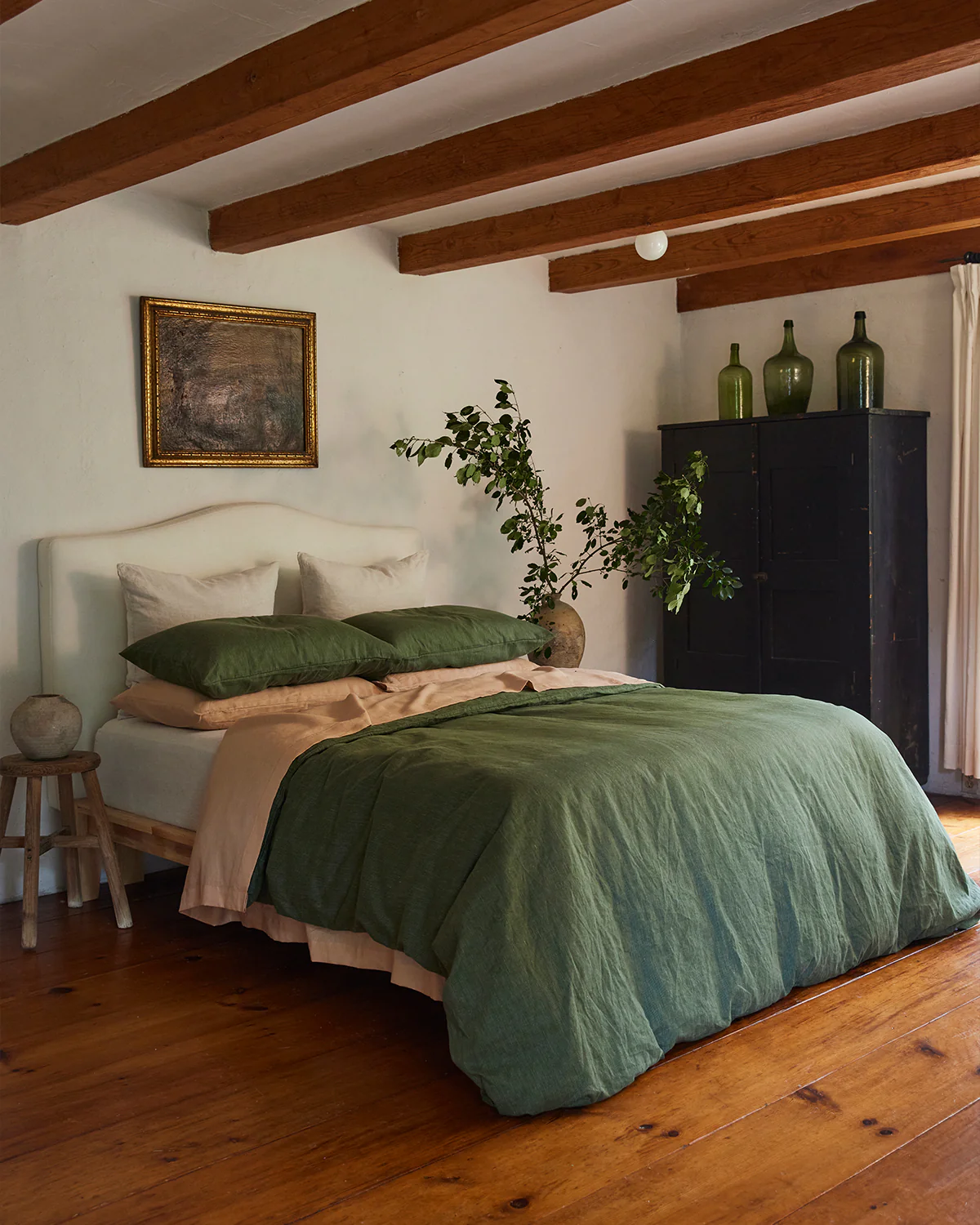 Olive Stripe 100% French Flax Linen Bedding Set - Image 5