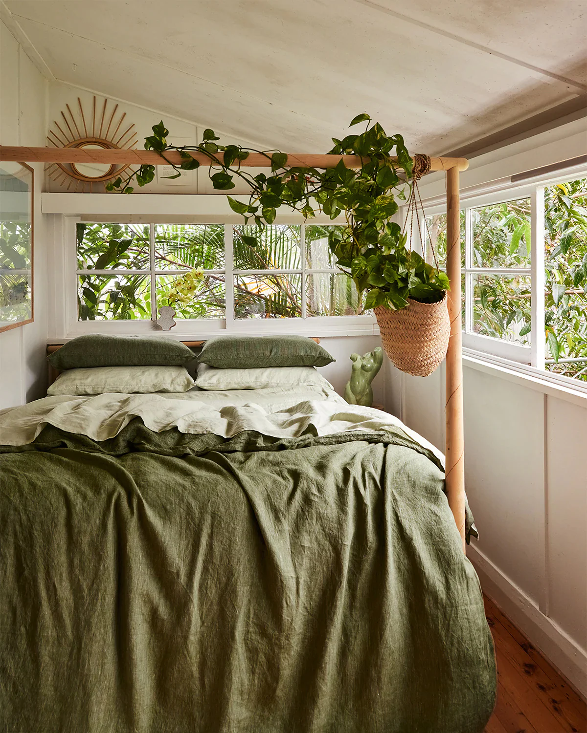 Olive Stripe 100% French Flax Linen Bedding Set - Image 6