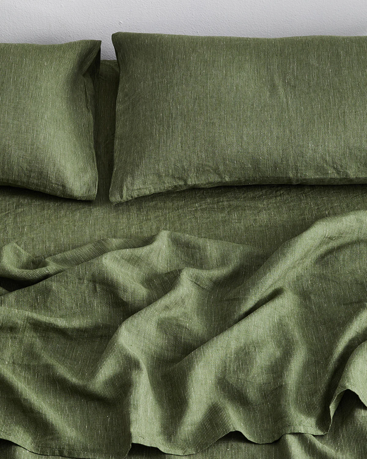 Olive Stripe 100% French Flax Linen Pillowcases (Set of Two) - Image 2