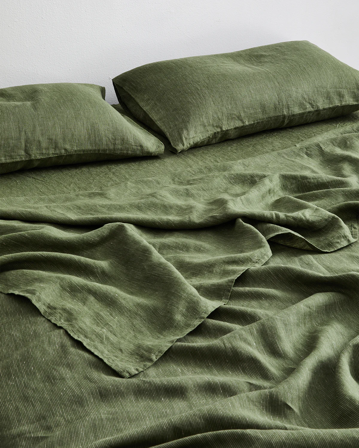 Olive Stripe 100% French Flax Linen Sheet Set - Image 3