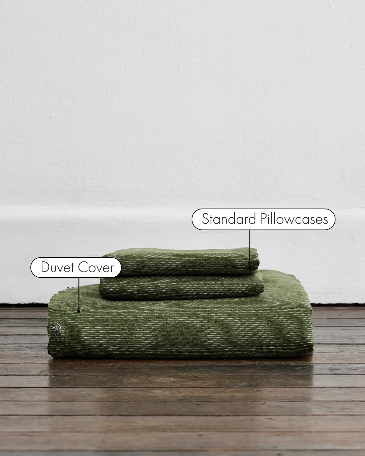 Olive Stripe 100% French Flax Linen Duvet Cover Set - Image 2