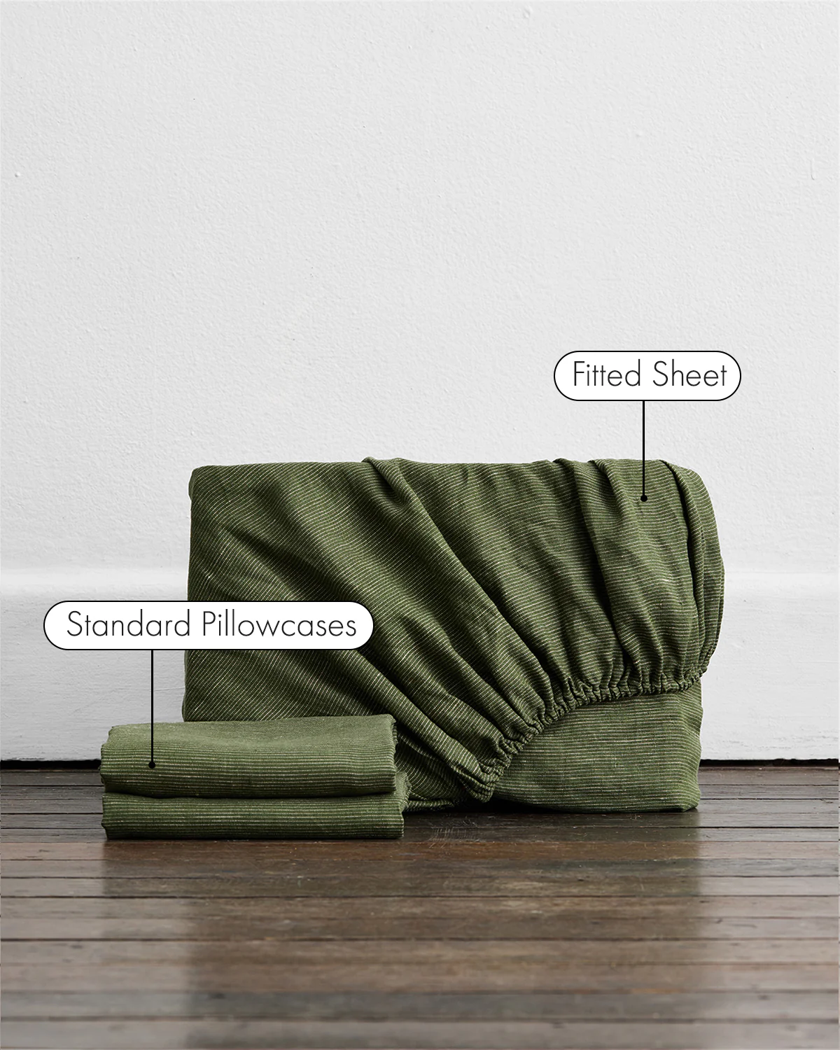 Olive Stripe 100% French Flax Linen Fitted Sheet Set - Image 2