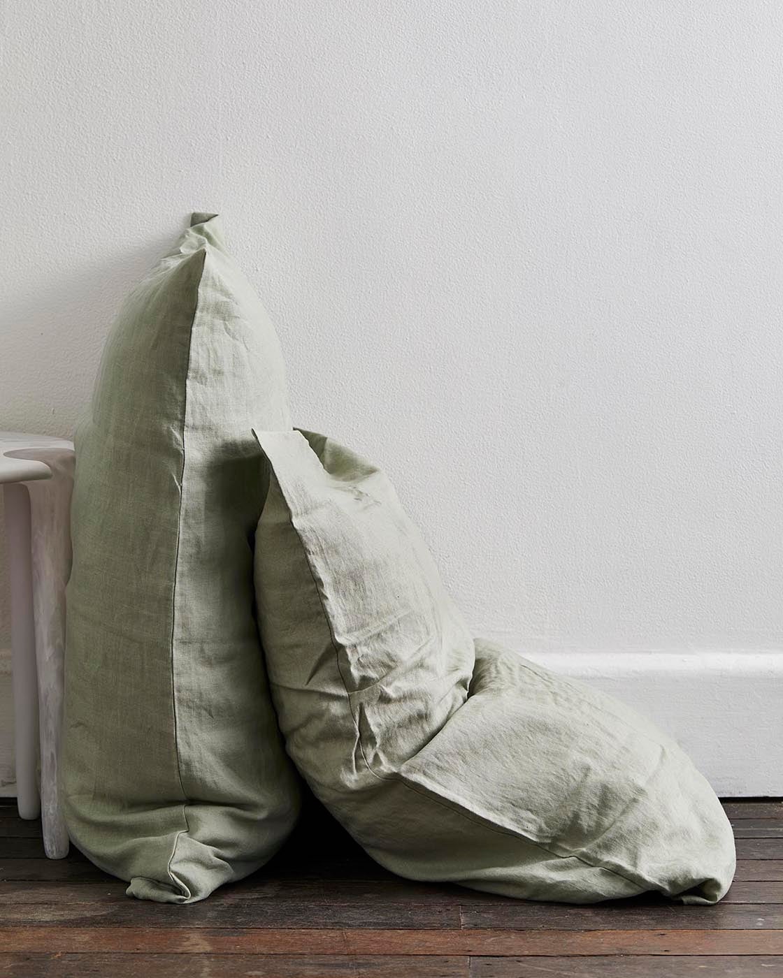 Olive Stripe & Sage 100% French Flax Linen Bedding Bundle - Image 6