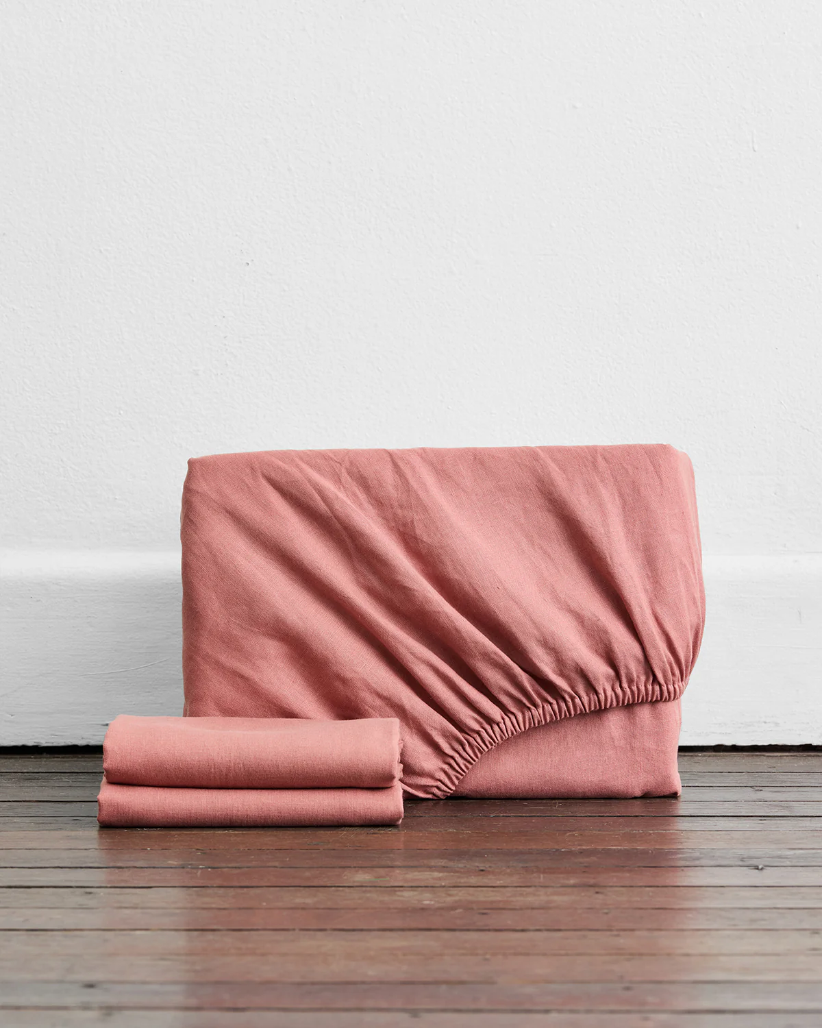 Pink Clay 100% French Flax Linen Fitted Sheet Set
