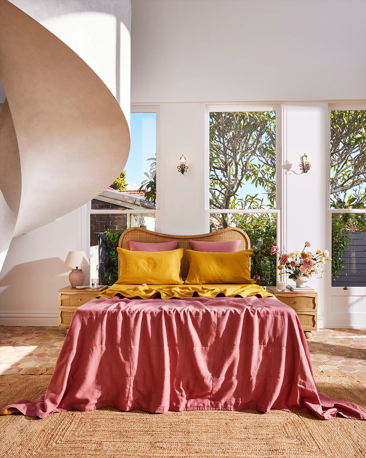 Pink Clay & Turmeric 100% French Flax Linen Quilt Set - Image 5