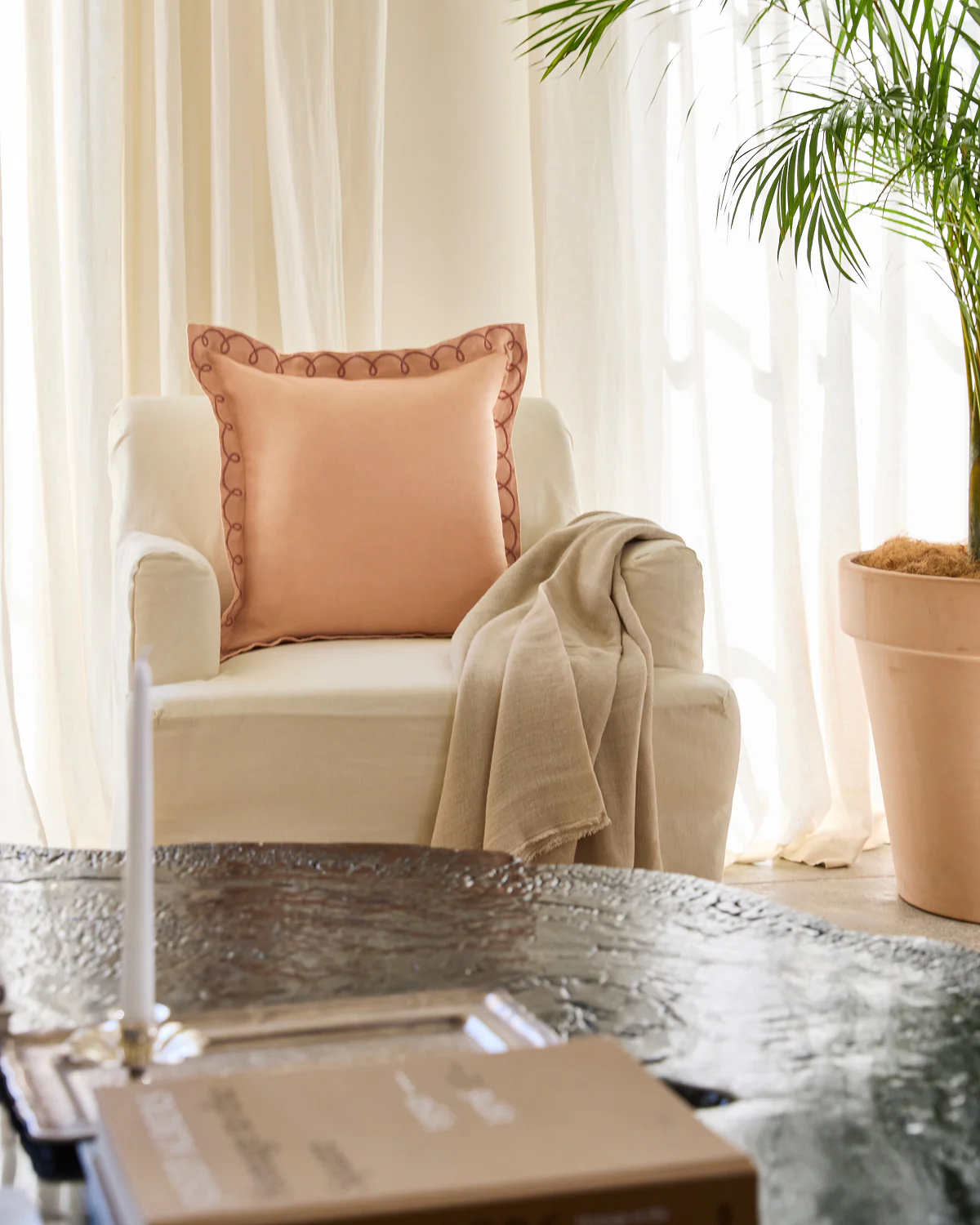 Terracotta & Pink Clay 100% French Flax Linen Swirl Cushion Cover - Image 4