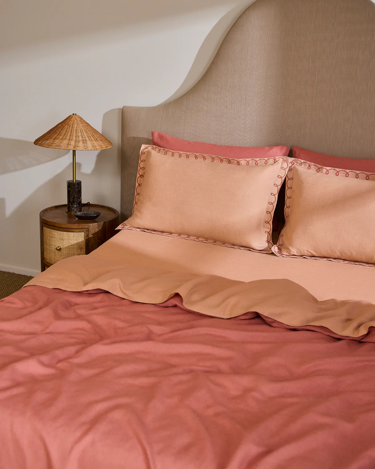 Terracotta & Pink Clay 100% French Flax Linen Swirl Pillowcases (Set of Two) - Image 3