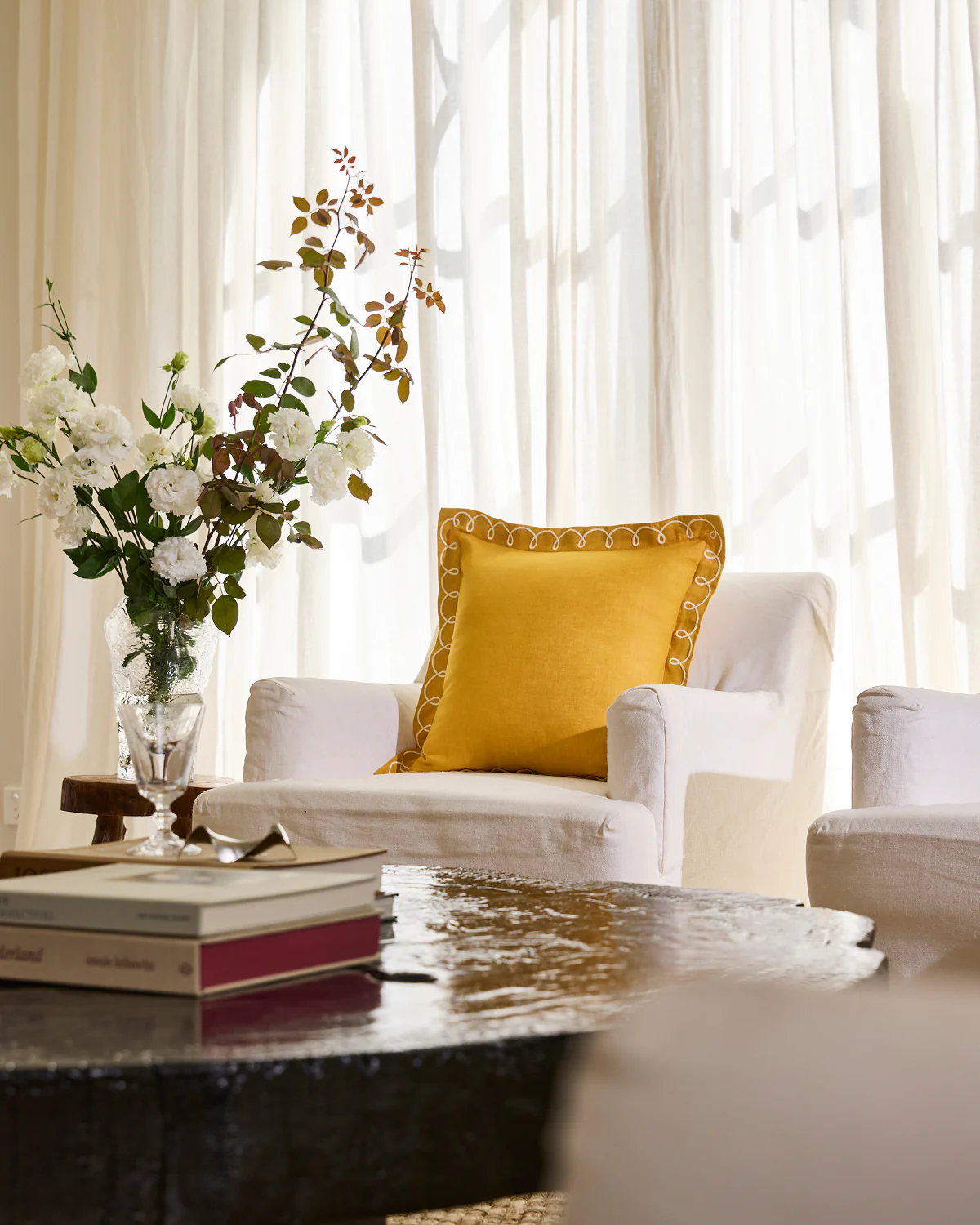 Turmeric & Crème 100% French Flax Linen Swirl Cushion Cover - Image 4