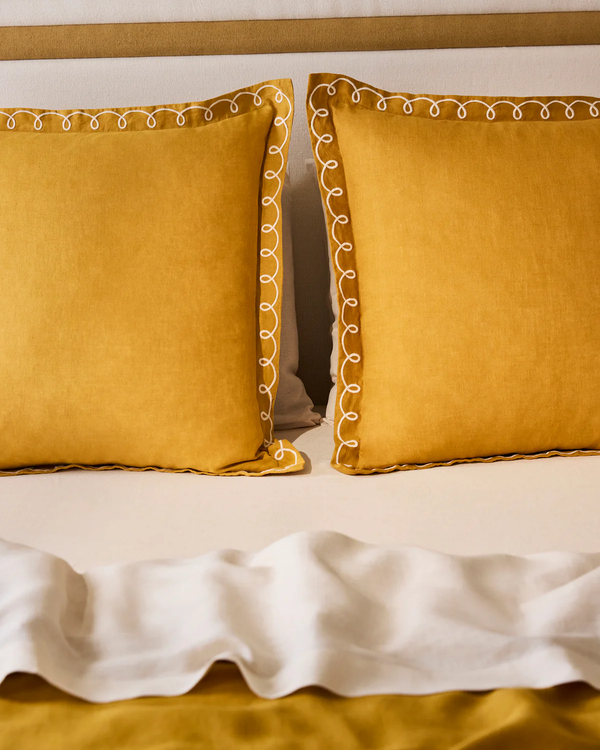 Turmeric & Crème 100% French Flax Linen Swirl European Pillowcases (Set of Two) - Image 4
